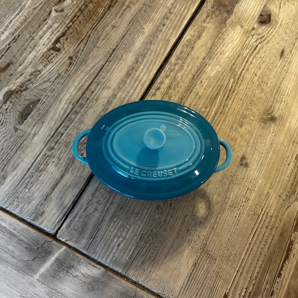 Le Creuset Blue TURQUOISE TEAL Mini Cocotte OVAL - Picture 8 of 12